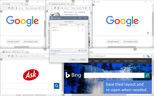 Save-layout dialog so you can name the current tile setup
