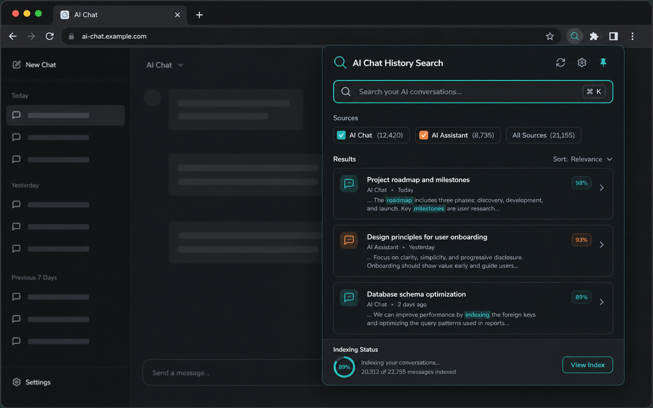 ChatGPT History Search: Works beautifully in dark mode
