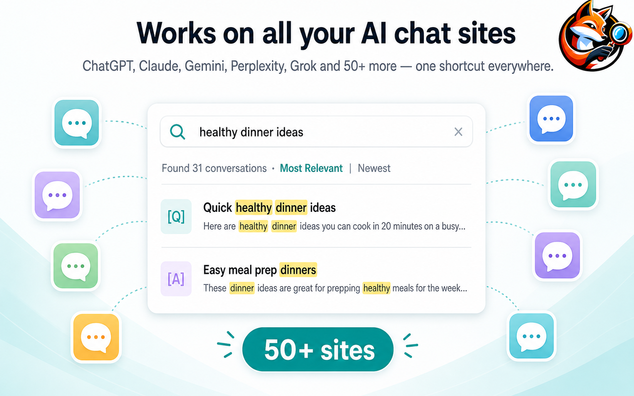 ChatGPT History Search: Works on all your AI chat sites